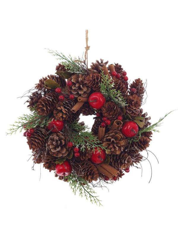 Венок декоративный, хвойный, с декором, красный L26 W8 H26 см 719086