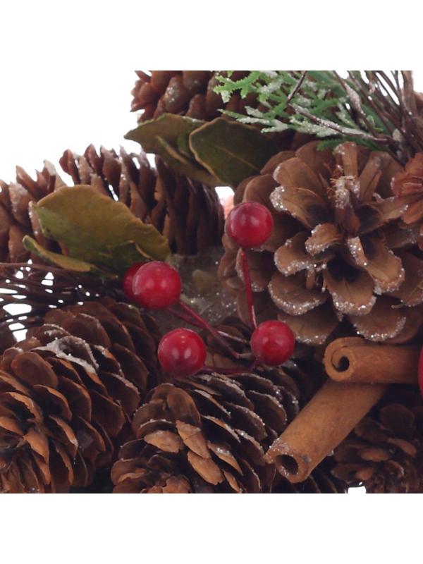 Венок декоративный, хвойный, с декором, красный L26 W8 H26 см 719086