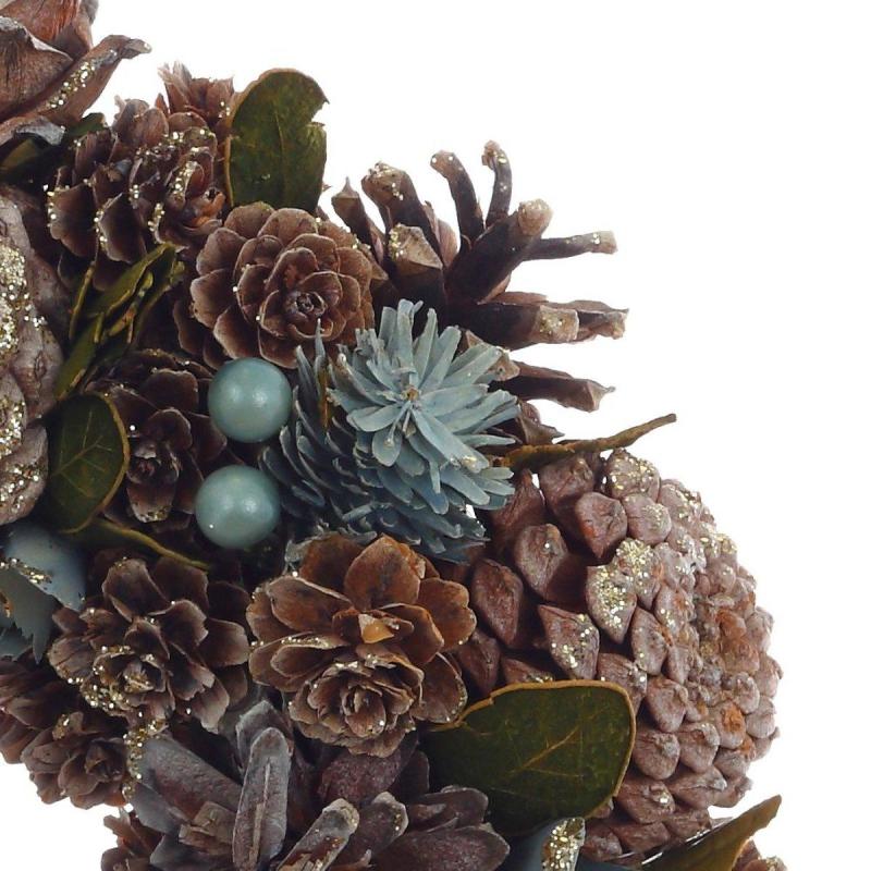 Венок декоративный, хвойный, с декором коричневый/синий L26W8H26 см 719096