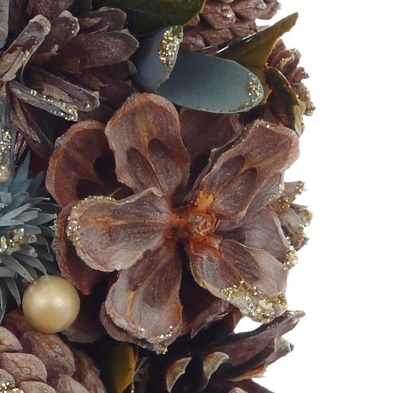 Венок декоративный, хвойный, с декором коричневый/синий L26W8H26 см 719096