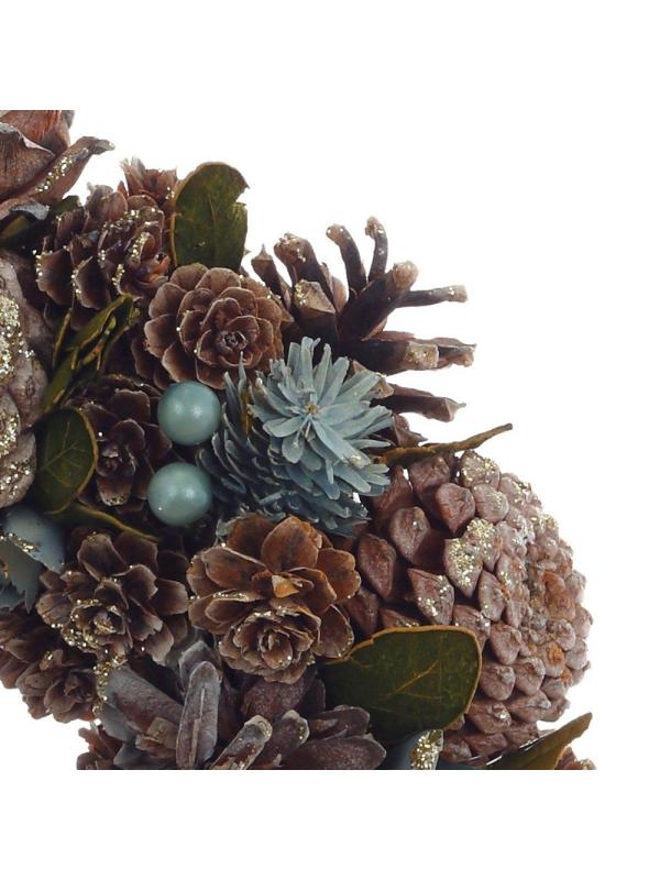 Венок декоративный, хвойный, с декором коричневый/синий L26W8H26 см 719096