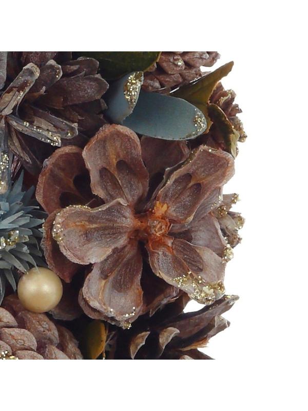 Венок декоративный, хвойный, с декором коричневый/синий L26W8H26 см 719096