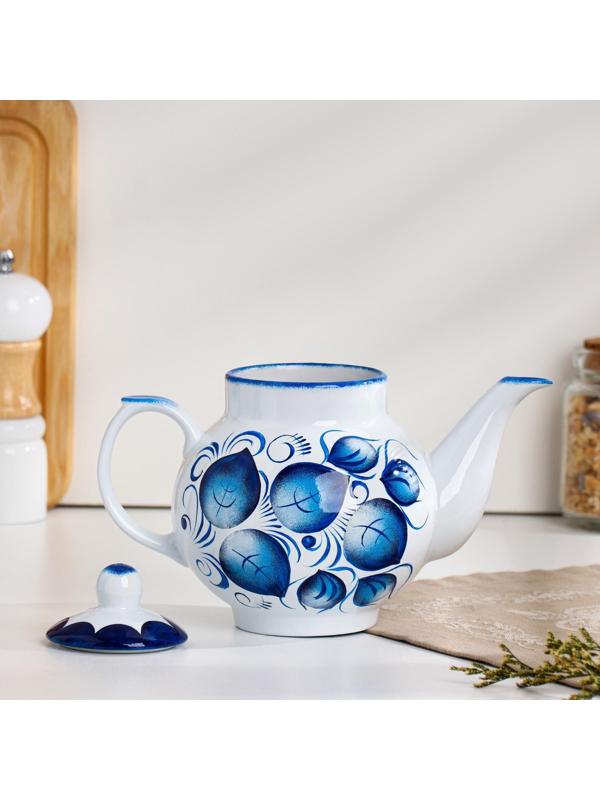 Набор «Гжель», овал, 3 предмета, самовар 3 л, заварочный чайник 0,7 л, поднос