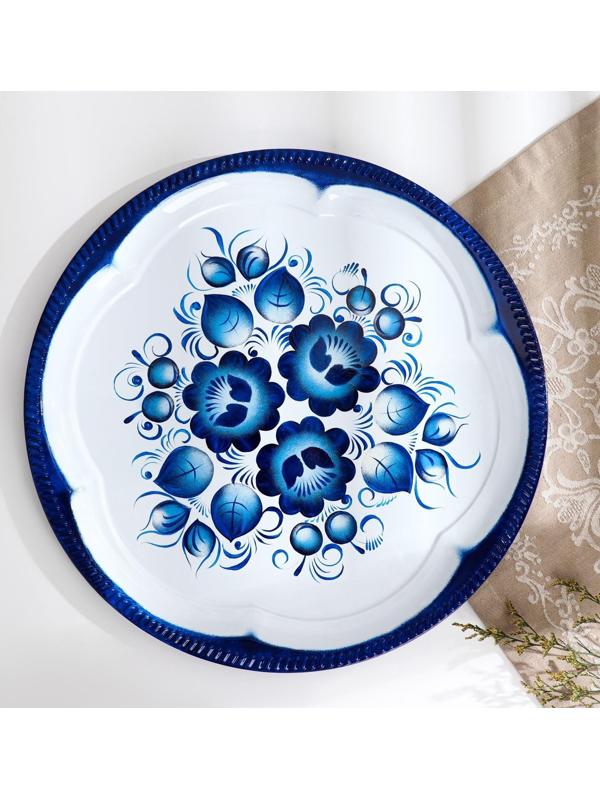 Набор «Гжель», овал, 3 предмета, самовар 3 л, заварочный чайник 0,7 л, поднос