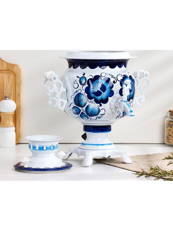 Набор «Гжель», овал, 3 предмета, самовар 3 л, заварочный чайник 0,7 л, поднос