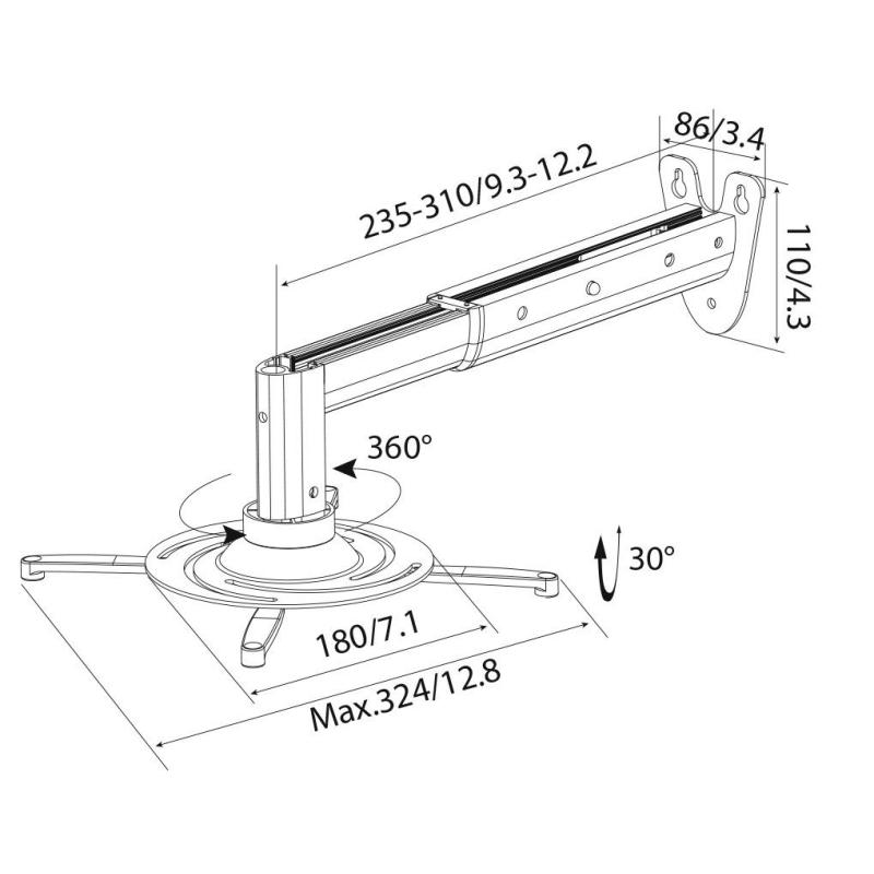 Кронштейн для проекторов Cactus CS-VM-PR05B-BK потолоч-настен.,10 кг, черн